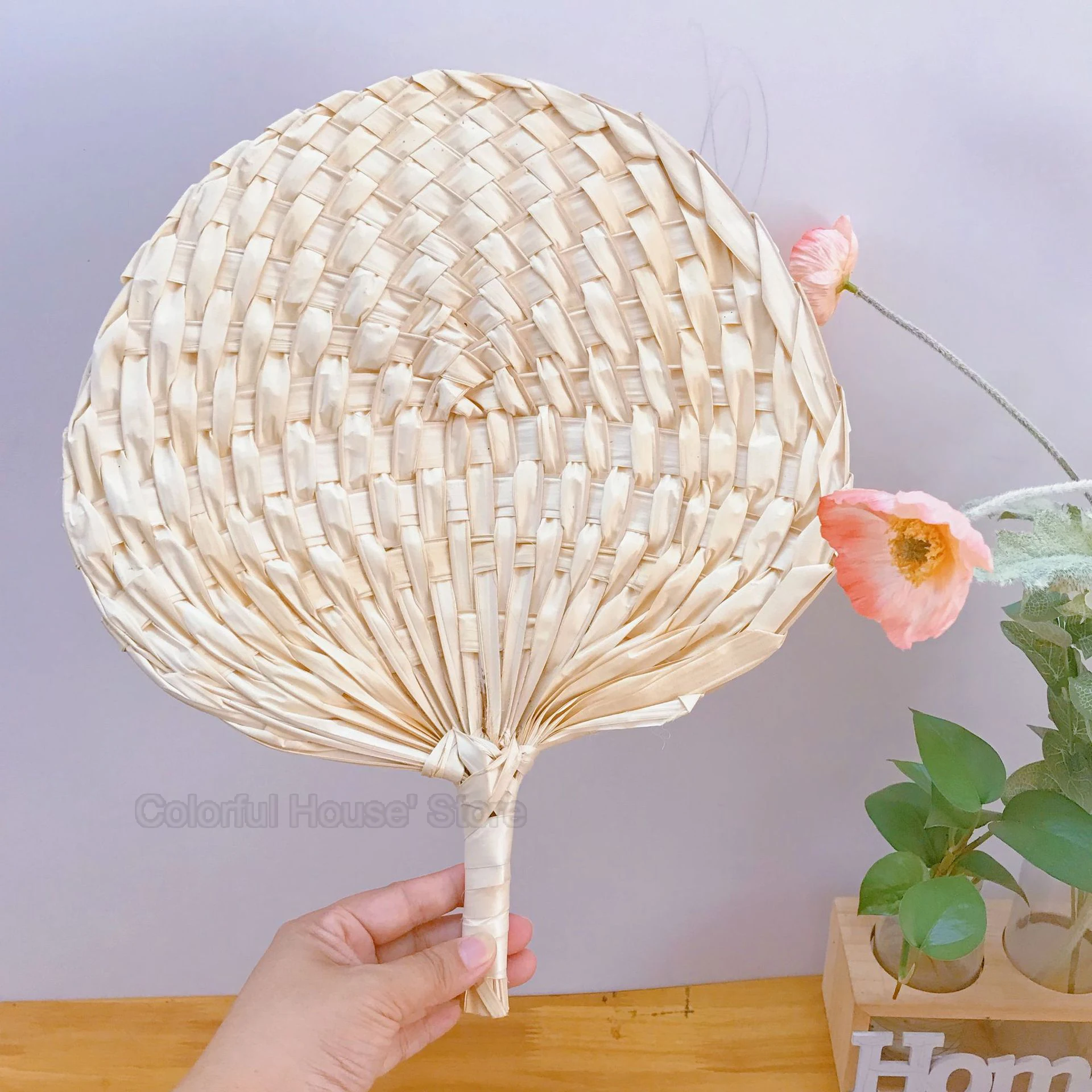 1pc Pu Fan Old Hand-woven Children's Hanfu Swing Fan Bamboo Fan Grass Summer Ancient Style Big Handmade Palm Leaf Fan