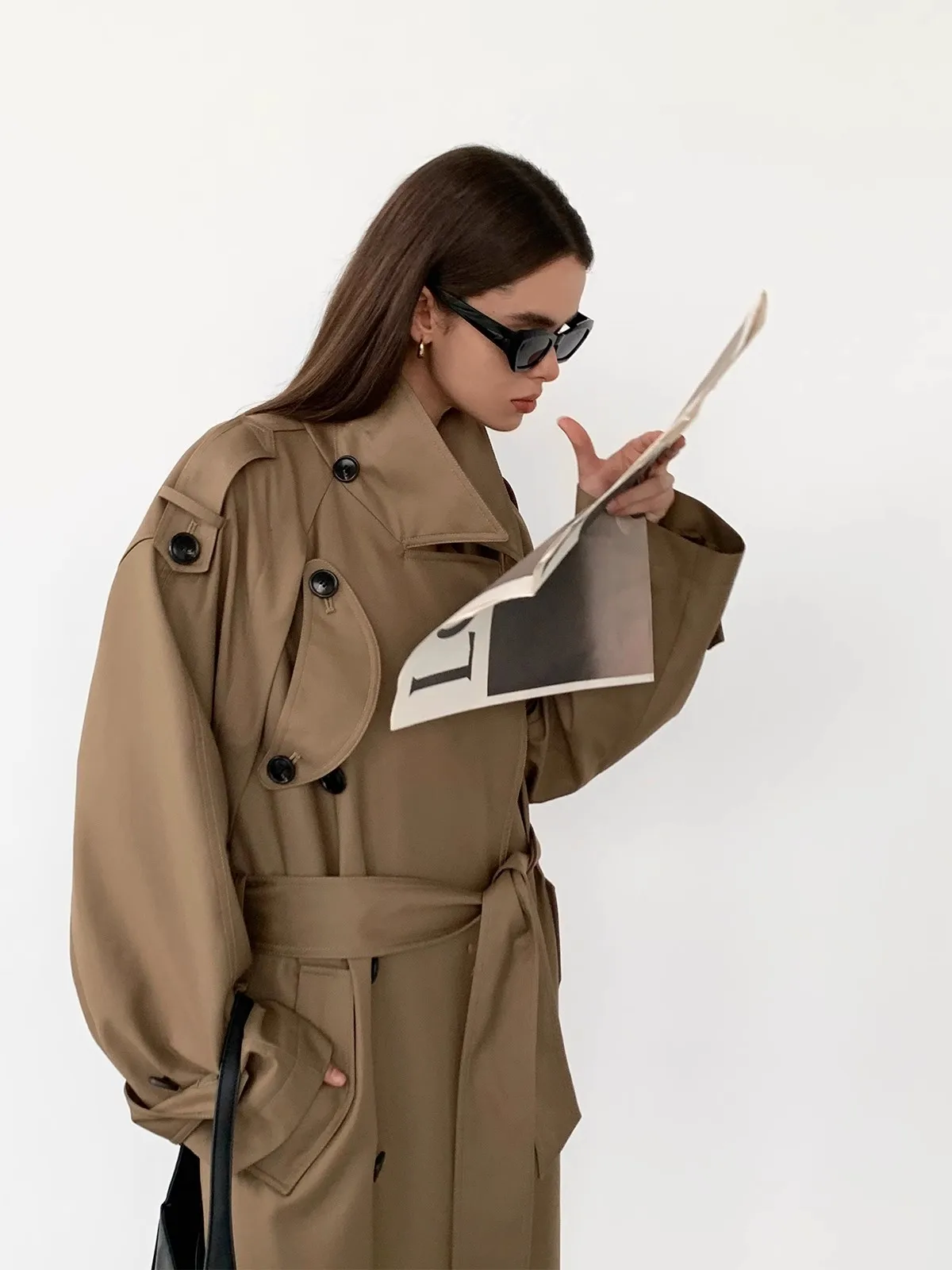 Spring Autumn Grey Long Trench Coat for Women Sashed Double Breasted Loose Windproof Luxury Designer Clothes 2025