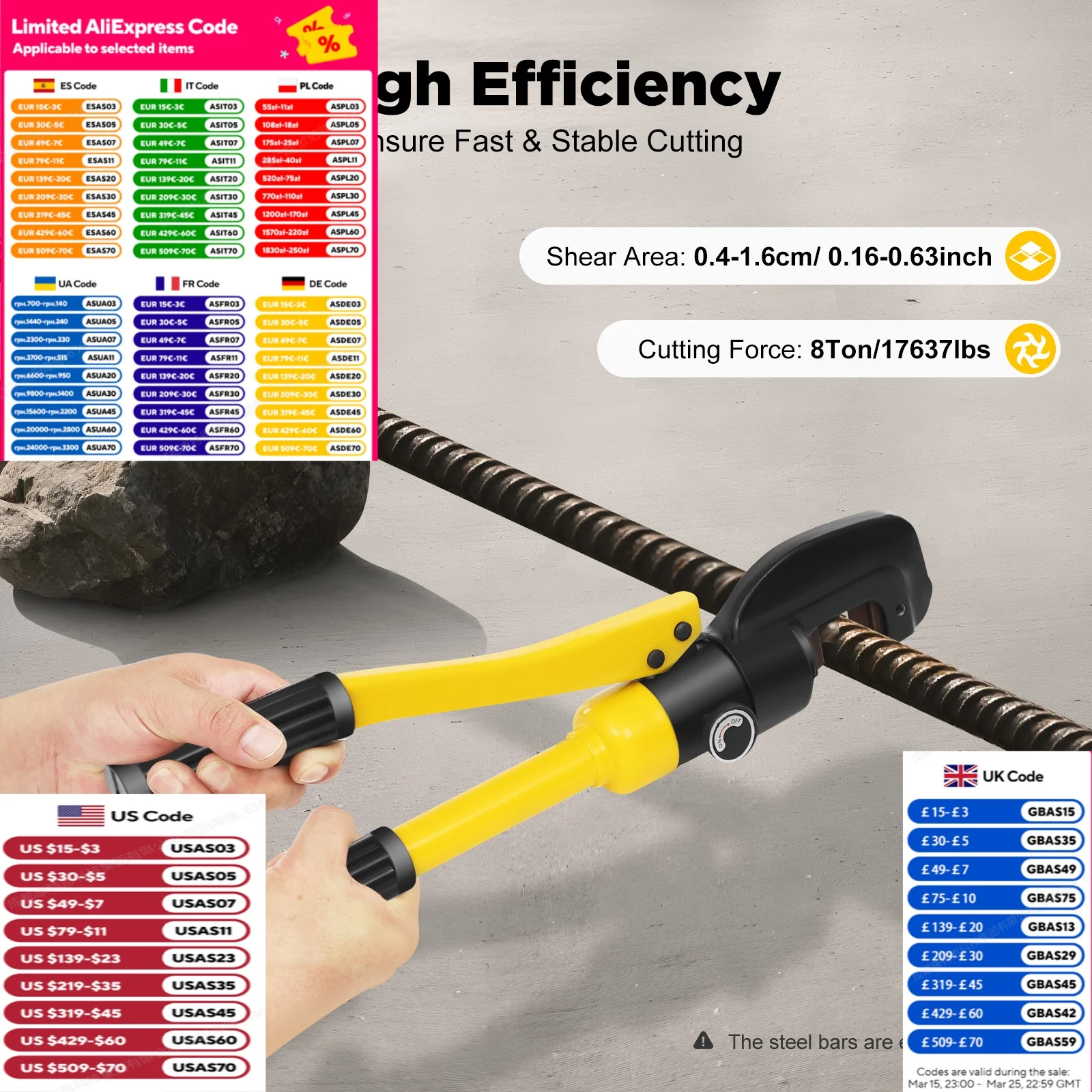 

Гидравлический резак для болтов, резак для арматуры, 8-тонный сверхмощный ручной резак для стальных арматур, режущий инструмент для стального стержня 4-16 мм