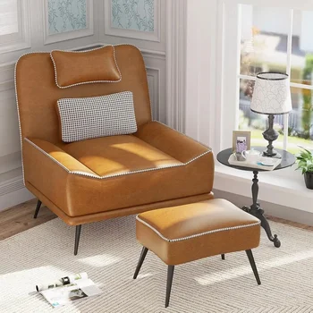 Osmanlı ile vurgu sandalye, orta yüzyıl Modern döşemeli Faux deri sandalyeler oturma odası yatak odası salon sandalye için