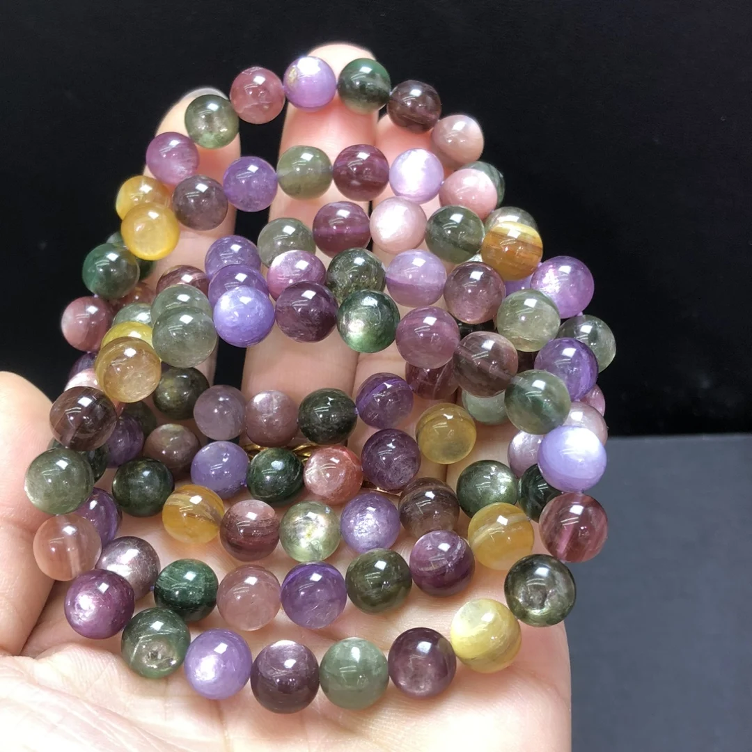 

1 шт. натуральный красочный слюдяный плерозит лепидолит браслет 8 мм круглые бусины Рейки целебный камень ювелирные изделия подарок