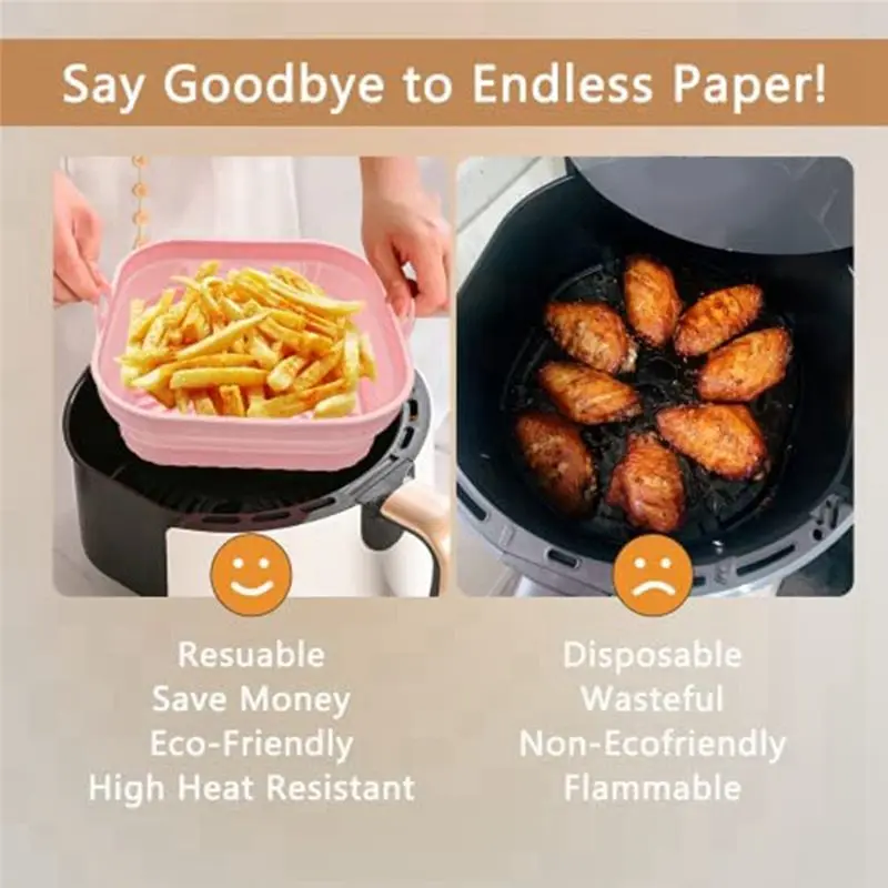 VEHO-2PCS Square Reusable Air Fryer Liners Foldable Air Fryer Accessories Pink And Grey - view 2