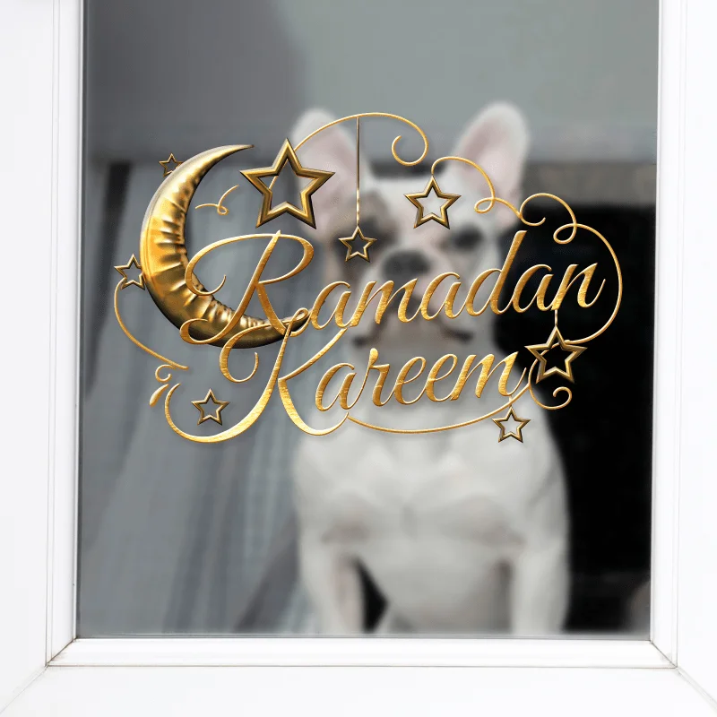 1 pçs ramadan dos desenhos animados ouro lua adesivo de parede auto-adesivo eid al adha muçulmano gurbang ramadan decoração para casa