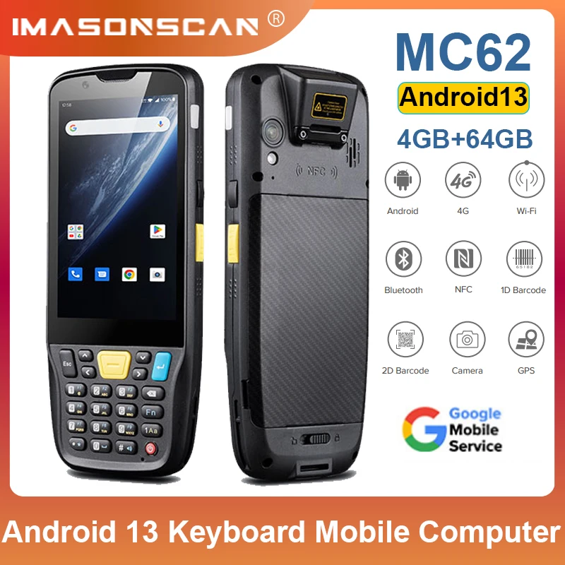 Google Mobile Computer MC62 Android 13 OS 4+64GB with UPC / EAN PDF417 Barcode Scanner NFC Reader IP67 PDA with Keyboard