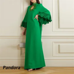 Pandora Green Floor-length Evening Gown High Neck Beaded Long Flare Sleeves A-Line Women's wedding Banquet Party Dress