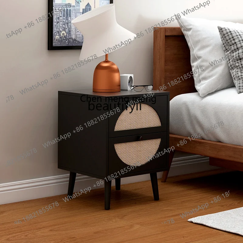 

Furniture Black Bedside Table Nordic Simple Modern Quiet Style Small Apartment Bedroom Log Bedside Storage Cabinet
