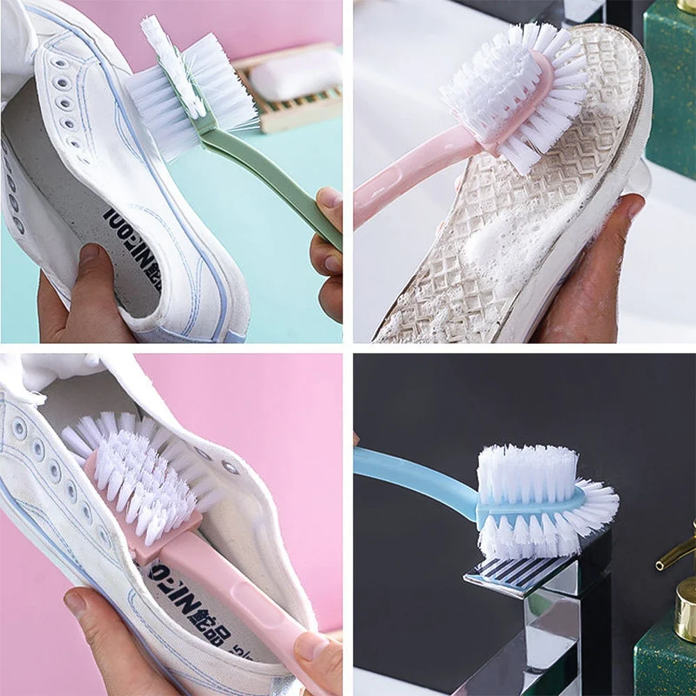 Five-sided Shoe Brush Soft-bristled Clothes Brush 360° Multi-functional Shoe Washing Wipe Home Cleaning Tool Plastic Long-handle