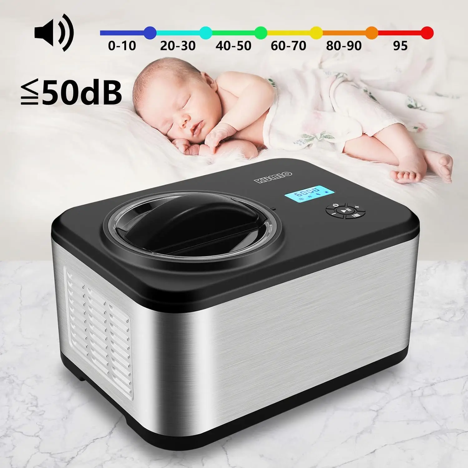 1.6-Quart Ice Cream Maker with Compressor, No Pre-Freezing, 4 Modes Ice Cream Maker Machine with LCD Display, Timer, Autom