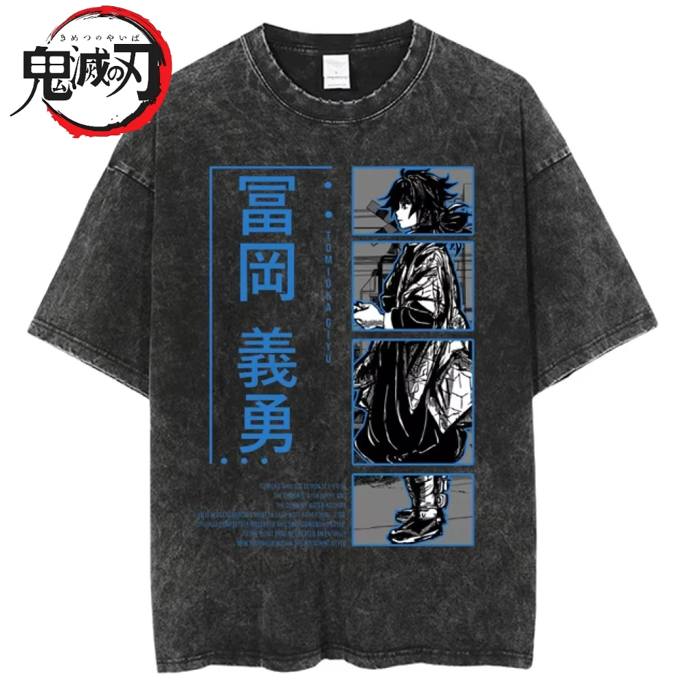 

Demon Slayer Anime Zohakuten Peripheral Washed T-shirt Cotton Summer New Men's and Women's Y2K Loose Casual Short Sleeved Top