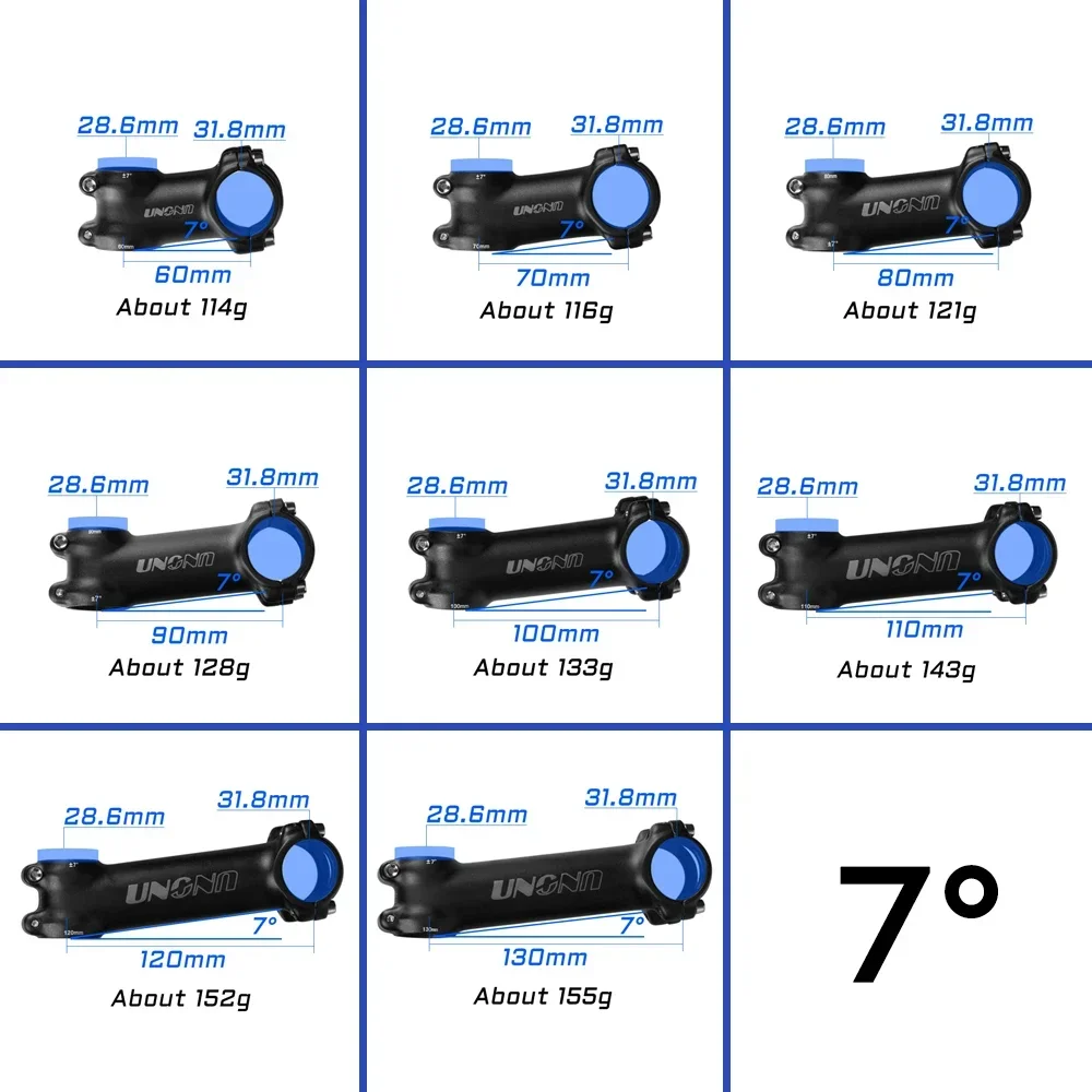 

UNO 7-17 Angle Ultra Light Bike Stem 31.8mm 60-130mm - MTB Road Bicycle Handlebar Post for Mountain Road Cycling