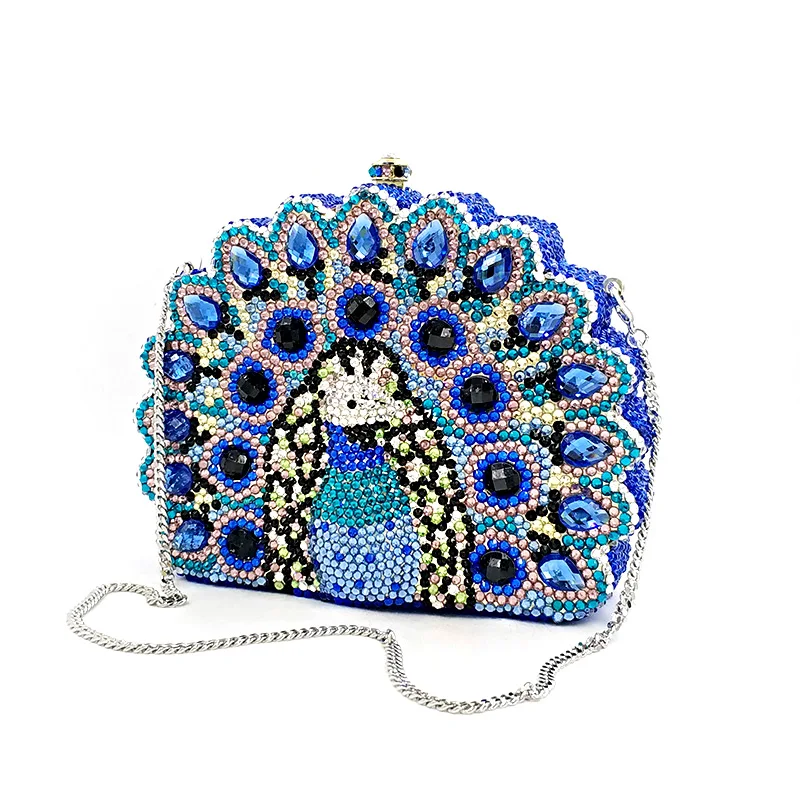 

Vintage women shining peacock crystal purse bag stunning Rhinestone clutch bag