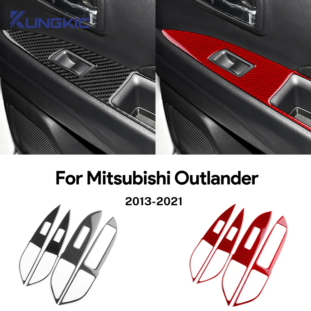 

For Mitsubishi Outlander 2013-2020 2021 Real Soft Carbon Fiber Sticker LHD RHD Car Window Lift Button Panel Interior Accessories