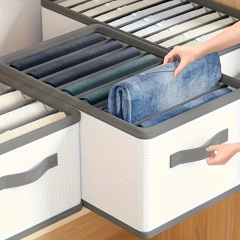 Organizadores de cajones de tela plegables con asas, caja de almacenamiento con múltiples compartimentos para ropa, pantalones, ropa de cama, organizadores de armario