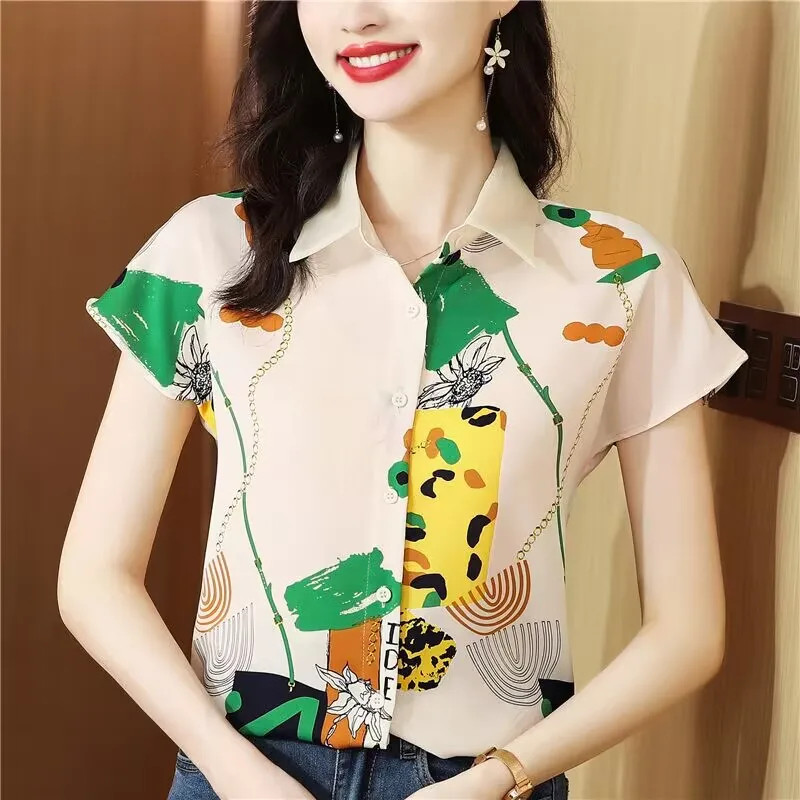 

Floral Fashion Silk Blouse WomenSummer Thin Design Sense High-End Chiffon