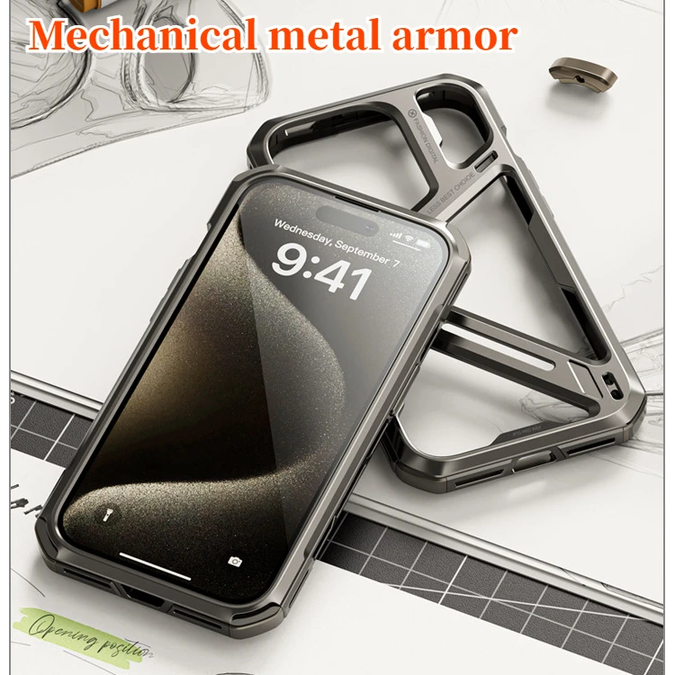 Luxury Titanium Alloy Hollow Phone Case For iPhone 14 15 Pro Max Metal Removable Shockproof Armor Shell Heat Dissipation Cover