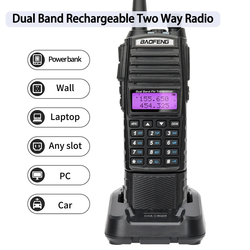 Baofeng-walkie-talkie UV 82 3800 Real, 8W, 5W, comunicador de doble banda, PTT, largo alcance, portátil, FM, UV-5R, estaciones de Radio bidireccional