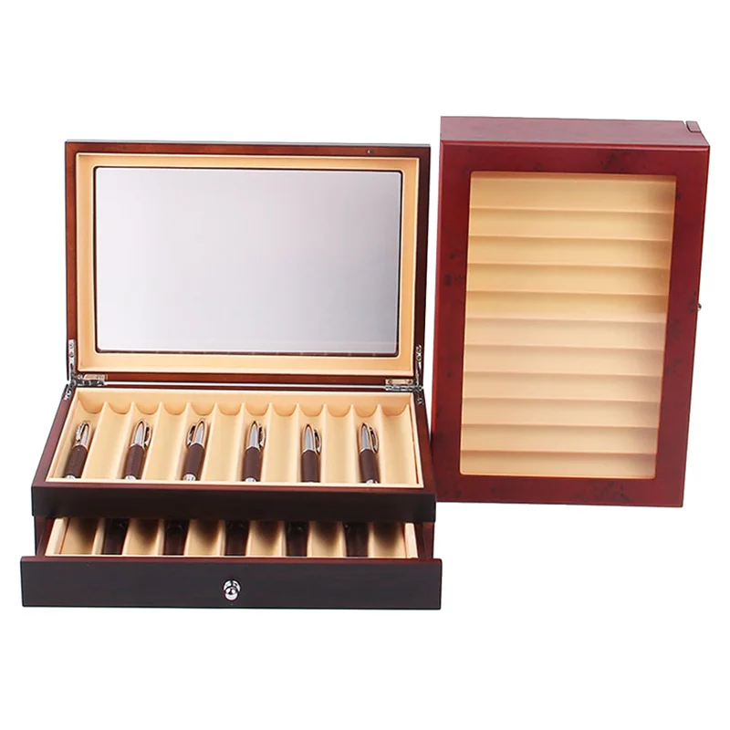 

Practical-1 PCS 23 Slots Wooden Pen Storage Case Transparent Window Fountain Pen-Collector Box 1