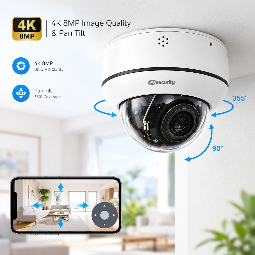 4K 8MP Dome Wifi PTZ IP Camera Outdoor Humanoid Tracking CCTV Surveillance Camera Indoor 2-way Audio Wireless Security Cameras