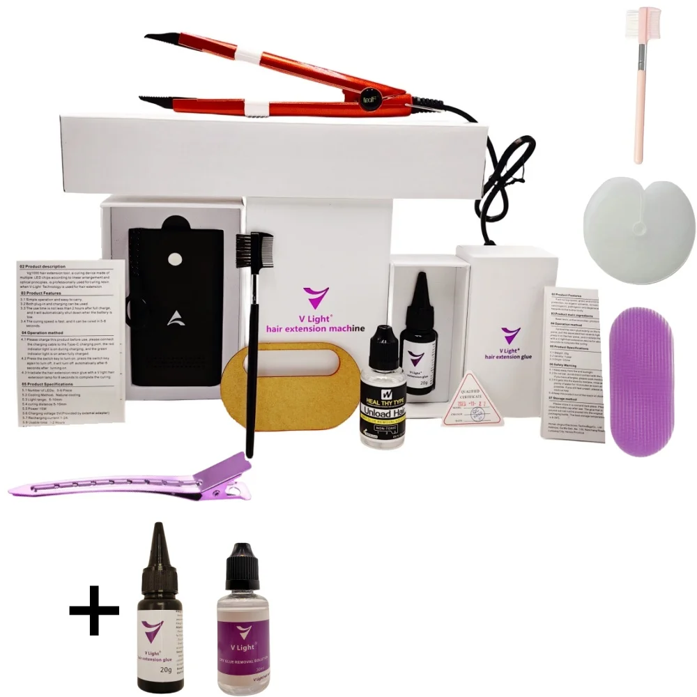 Vライト技術-ヘアエクステンション,無味テープ,接着剤付き赤いツールキット