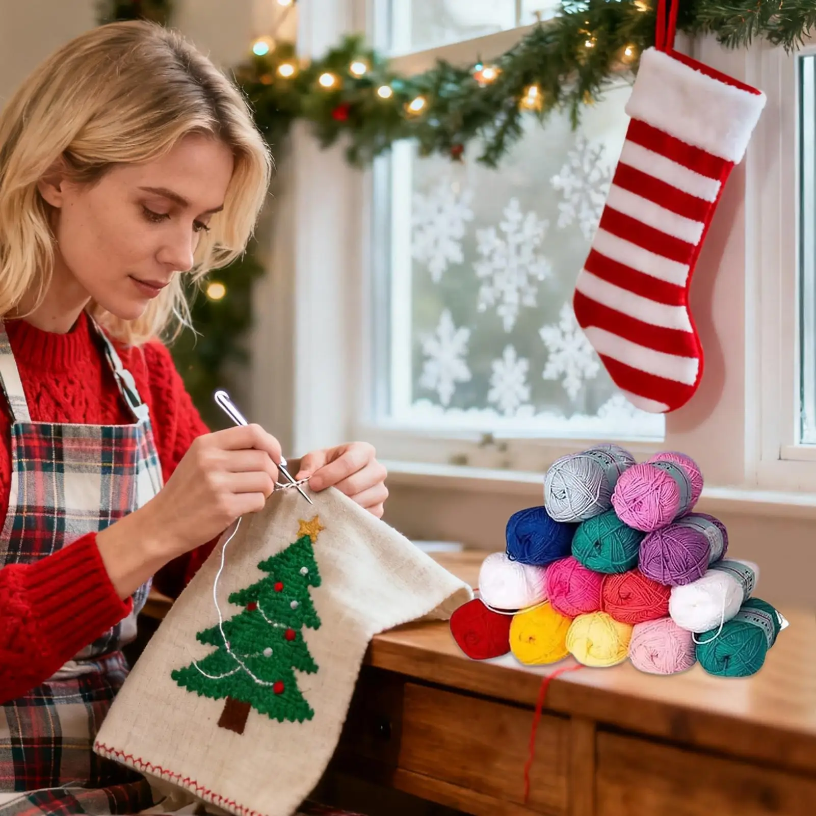 

Christmas Yarn Advent 25 Days Crochet Accessories DIY Craft Yarn Countdown Calendar For Women Mothers Enthusiasts Winter