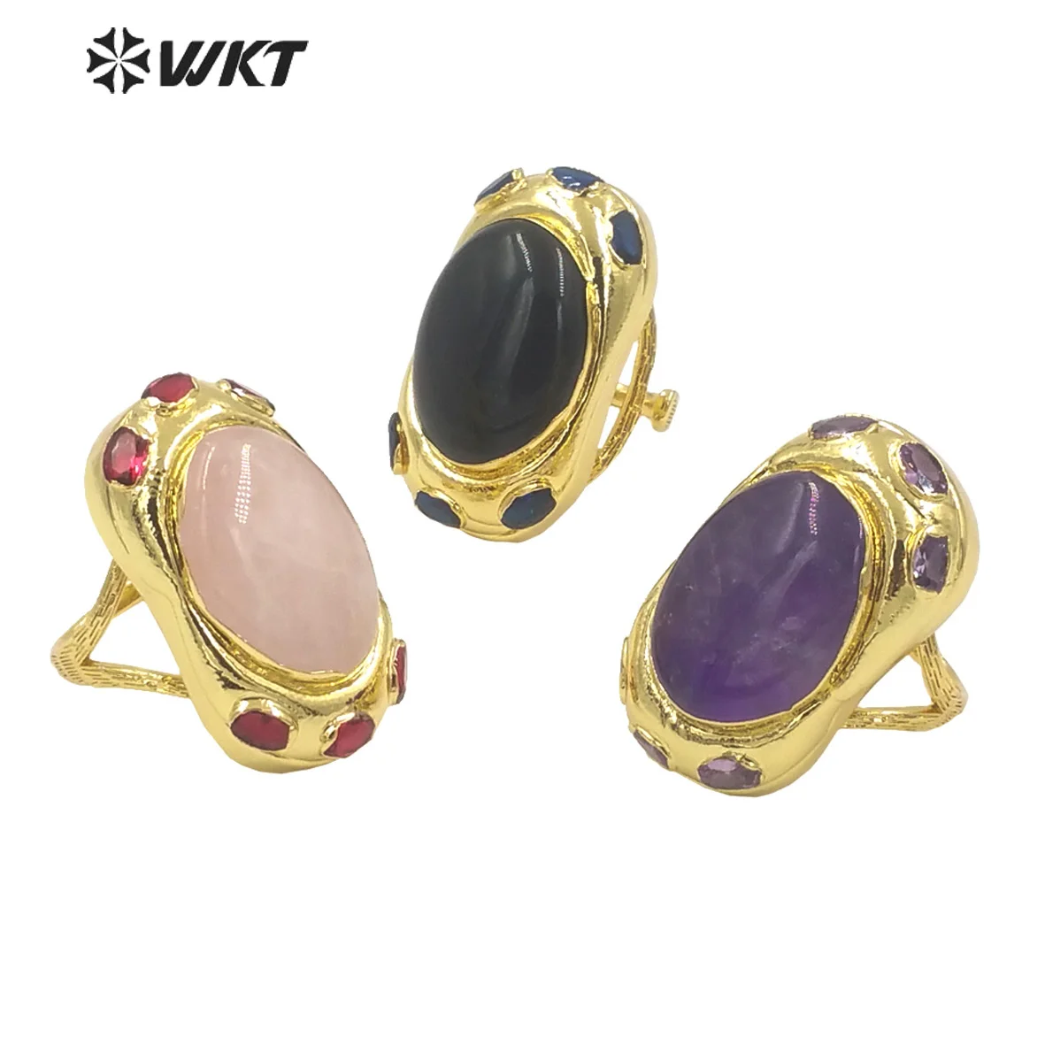 

WT-R501 Lovely Style Gemstone&Zircon Ring 18K Gold Plated Adjustable AccessoryRetro Jewel Party Attractive Design