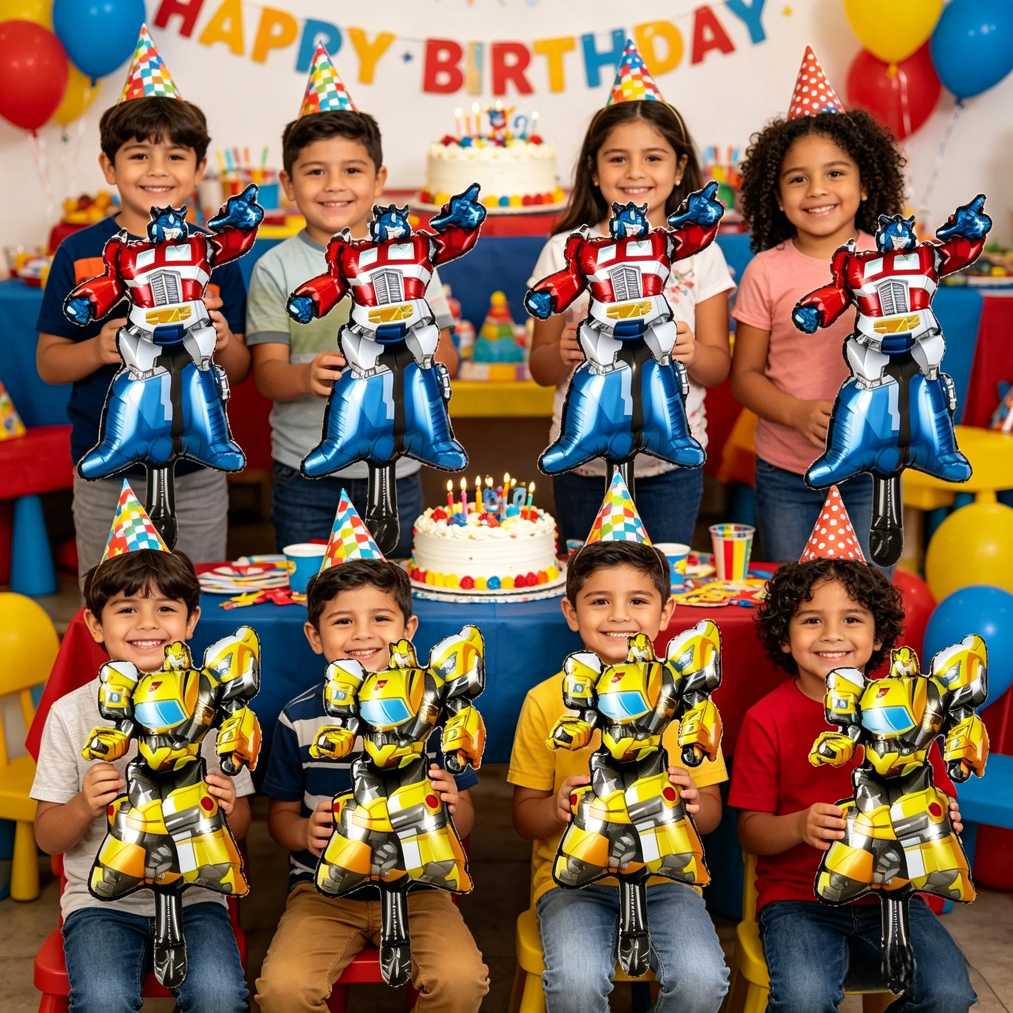 8pcs Transformers-themed Mini Optimus Prime and Bumblebee Combo Balloon Set for Birthday and Party Decorations - Handheld Mini B