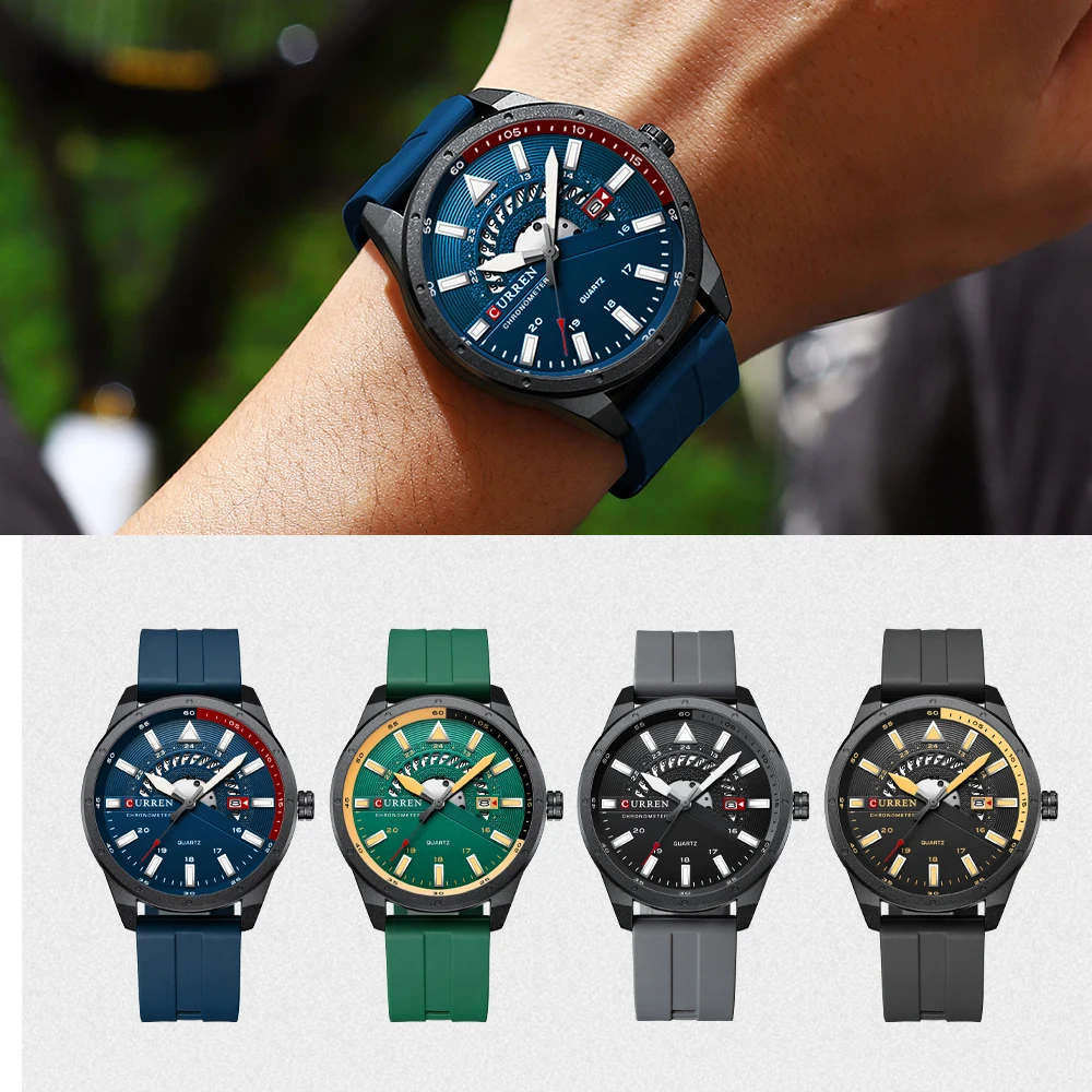 CURREN Fashion Men Watch Top Brand Luxury Waterproof Sport Mens Watches Silicone Automatic Date Military Wristwatch