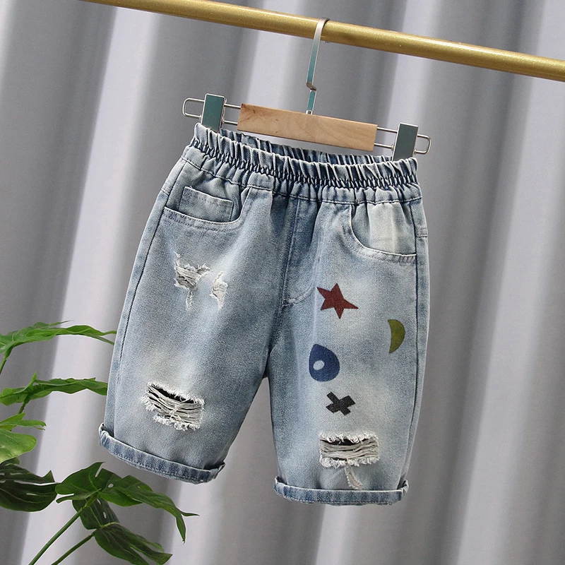 Boys' Summer Denim Shorts New Pi Shuai Boys' 5/4 Pants Children's Baby Summer Thin Pants Trendy