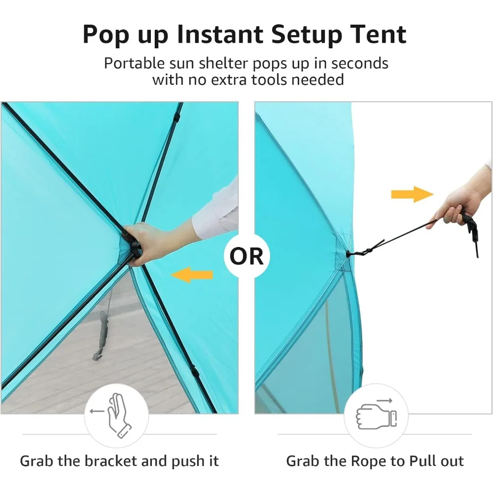 Barraca Pop Up Praia para 4 Pessoas, Sombra Portátil, Abrigo Solar, Proteção UV, Piso Extensível, Pesca, Caminhadas, Camping, Wat, UPF50