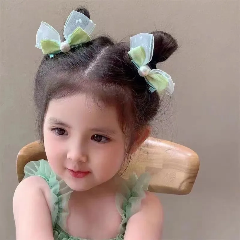 FANYIN New Korean Pearl Three-Dimensional Bow Pair Clip Fresh Seersucker Children's Hair Clip Cute Headwear