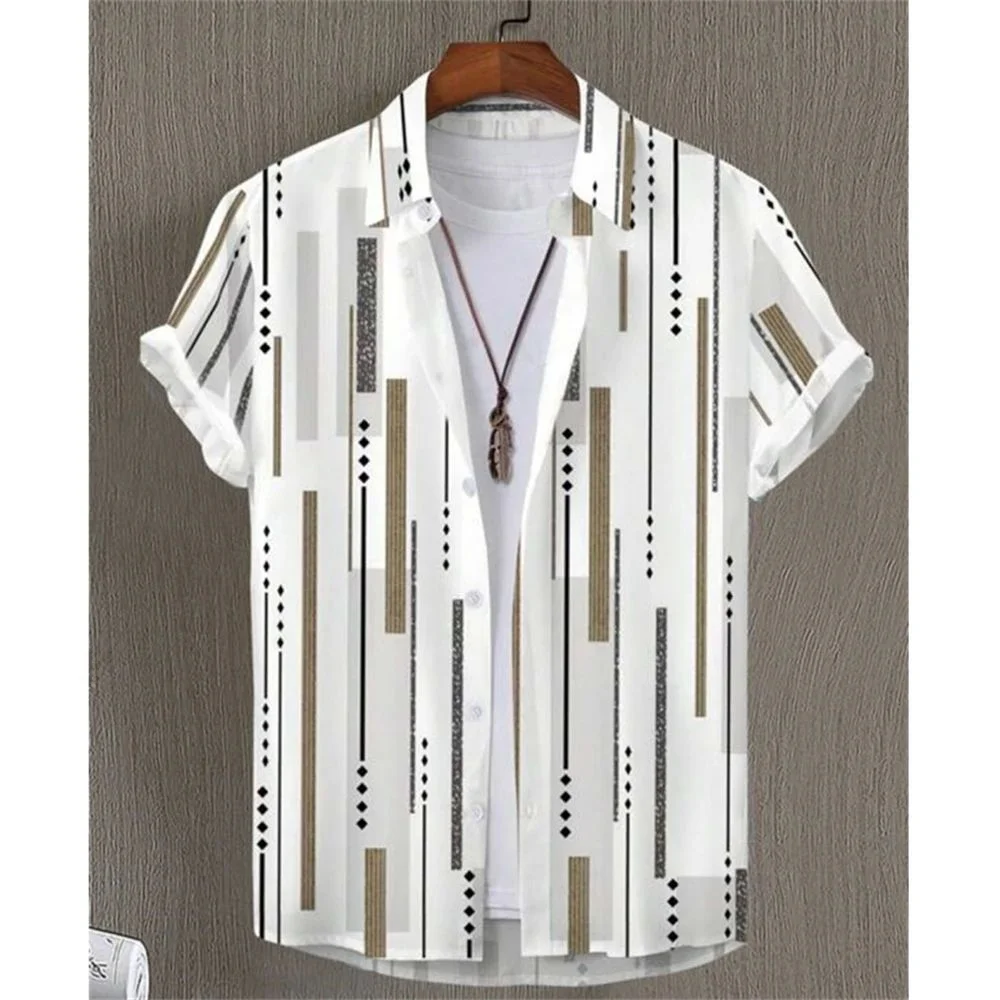Vintage Hawaiian Beach Shirt 3D Print Striped Men's Summer Shirt Special Wide Fit Fleece Lined Long Sleeve  Collar
