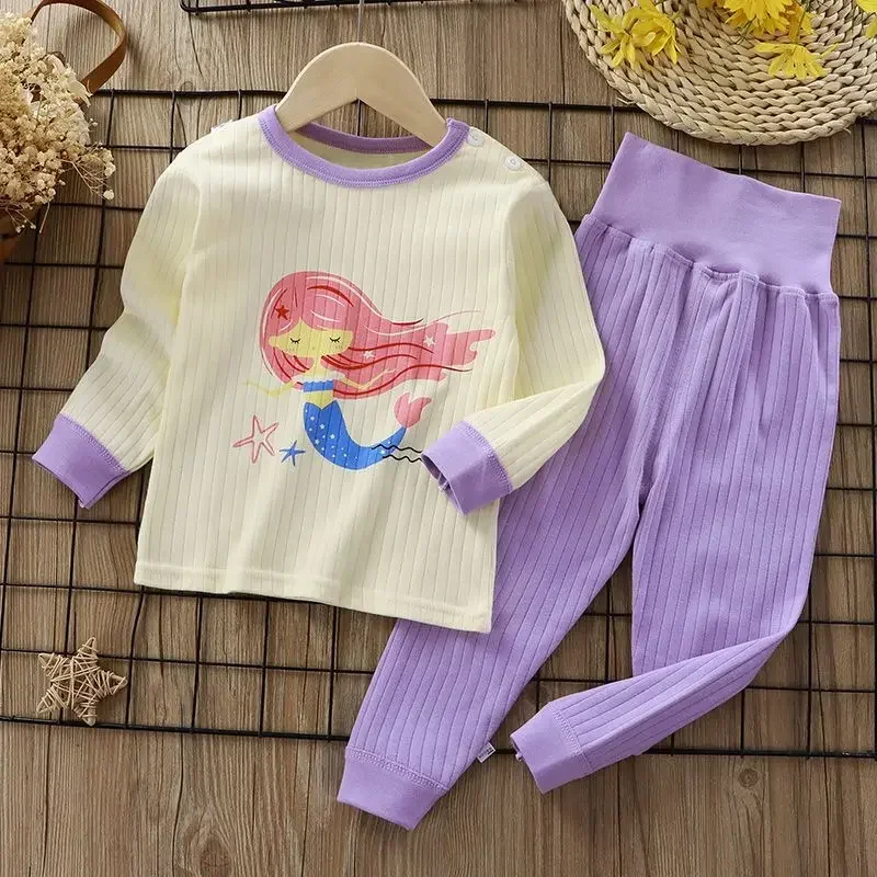 Neue Kinder Herbst reine Baumwolle Pyjamas Baby Jungen Mädchen niedlichen Cartoon Langarm hohe Taille warme Pyjamas Kleinkind Kleidung Sets