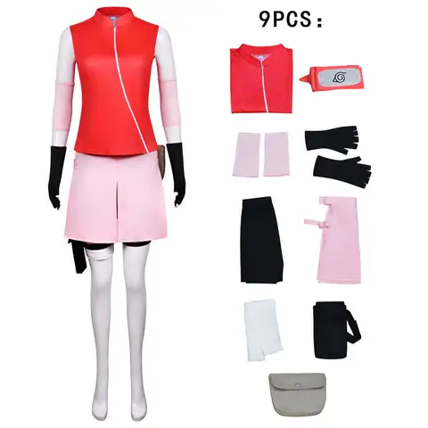 Anime Haruno Sakura Cosplay Costumes Wig Shippuden Haruno Sakura Women Skirt Outfit Ninja Halloween Carnival Costumes for Women