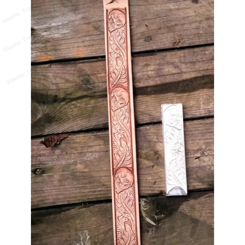 Aluminum Alloy Leather Embossing Die W/ & 3D Skull Patterns, Seamless Repeat Design For Belt Stamping Tools (15.5x3cm)