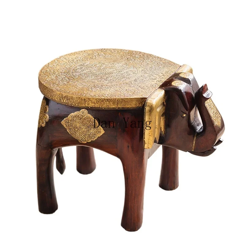 Cyh solid wood stool household creative elephant brass low stool living room entrance shoe changing stool