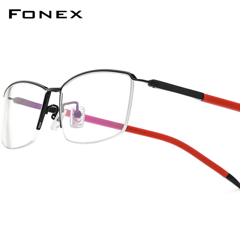 FONEX Pure Titanium Glasses Frame Men New Brand Design Square Eyeglasses Ultralight Semi-Rimless Half-Rim Japanese Eyewear 1015