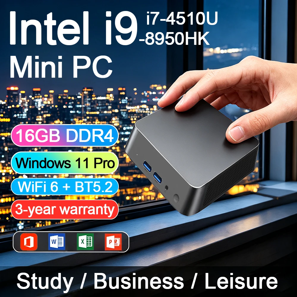 Nueva Mini PC Intel i9 8950HK i7 4510U con Windows 11, para uso doméstico y de oficina, computadora de escritorio, 16GB DDR4, 1TB SSD, PC portátil para juegos.