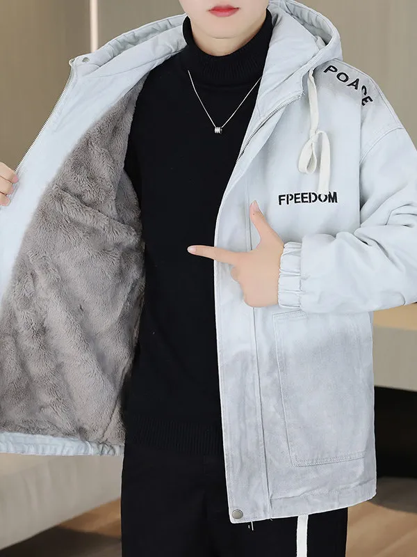 

Новая зимняя мужская теплая свободная куртка-пальто из хлопка с капюшоном, с подкладкой из полиэфирного волокна, средней длины, джинсового стиля