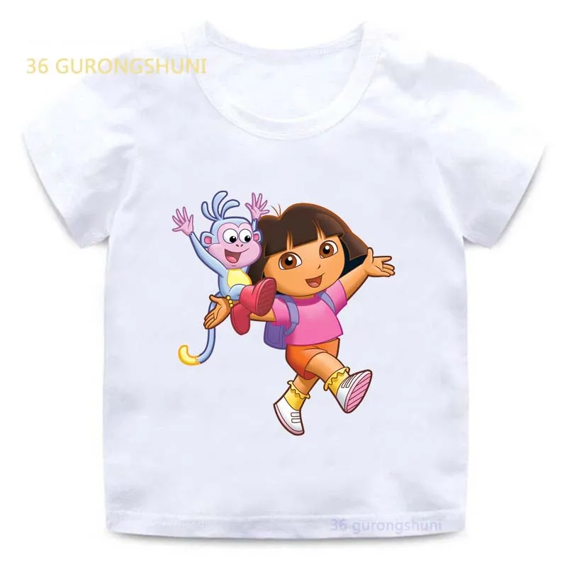 T Shirt For Girls Clothes Children Tshirt Girl Funny Cartoon Dora Graphic Shirts Kids clothing summer Short Sleeve Boys t-shirts