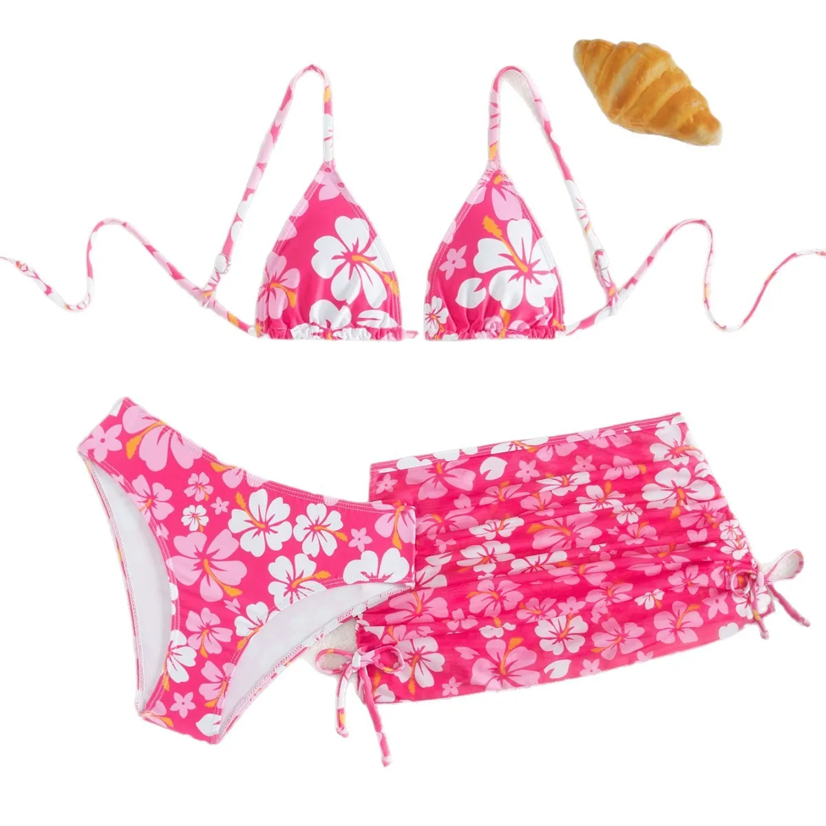 Girls 3pack Flower Bikini Sets Kids Swimsuit& Beach Skirts 7-14 Years Children's Swimwear 2025 Teens Child Girl Bathing Suit