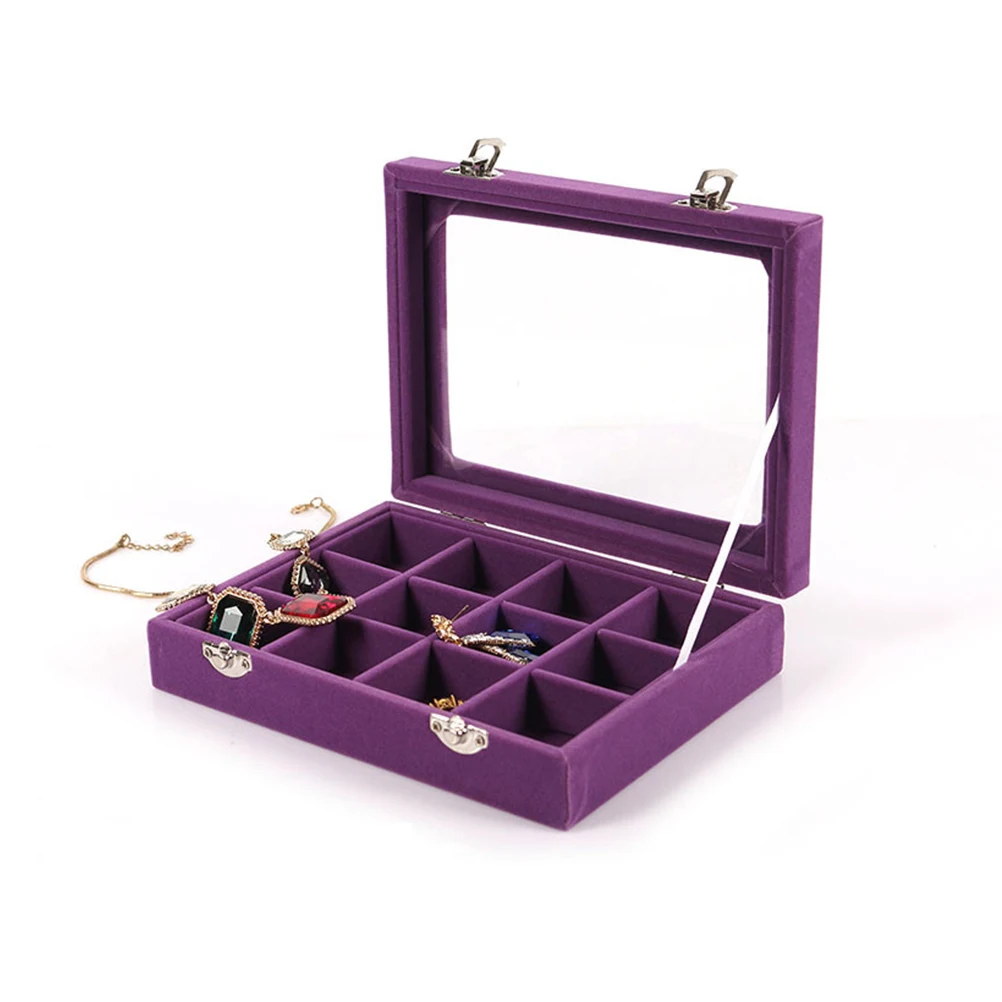 Scatola portaoggetti con fibbia singola in oro, porta trombe, orecchini in vetro, anelli, espositore per gioielli (viola)