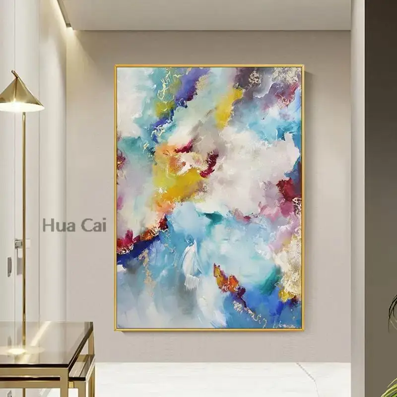 Colourful Hand-painted Abstract Beautiful Cloud Paintings Acrylic Art Canvas Wall Picture Office Kitchen Decorative Unframed