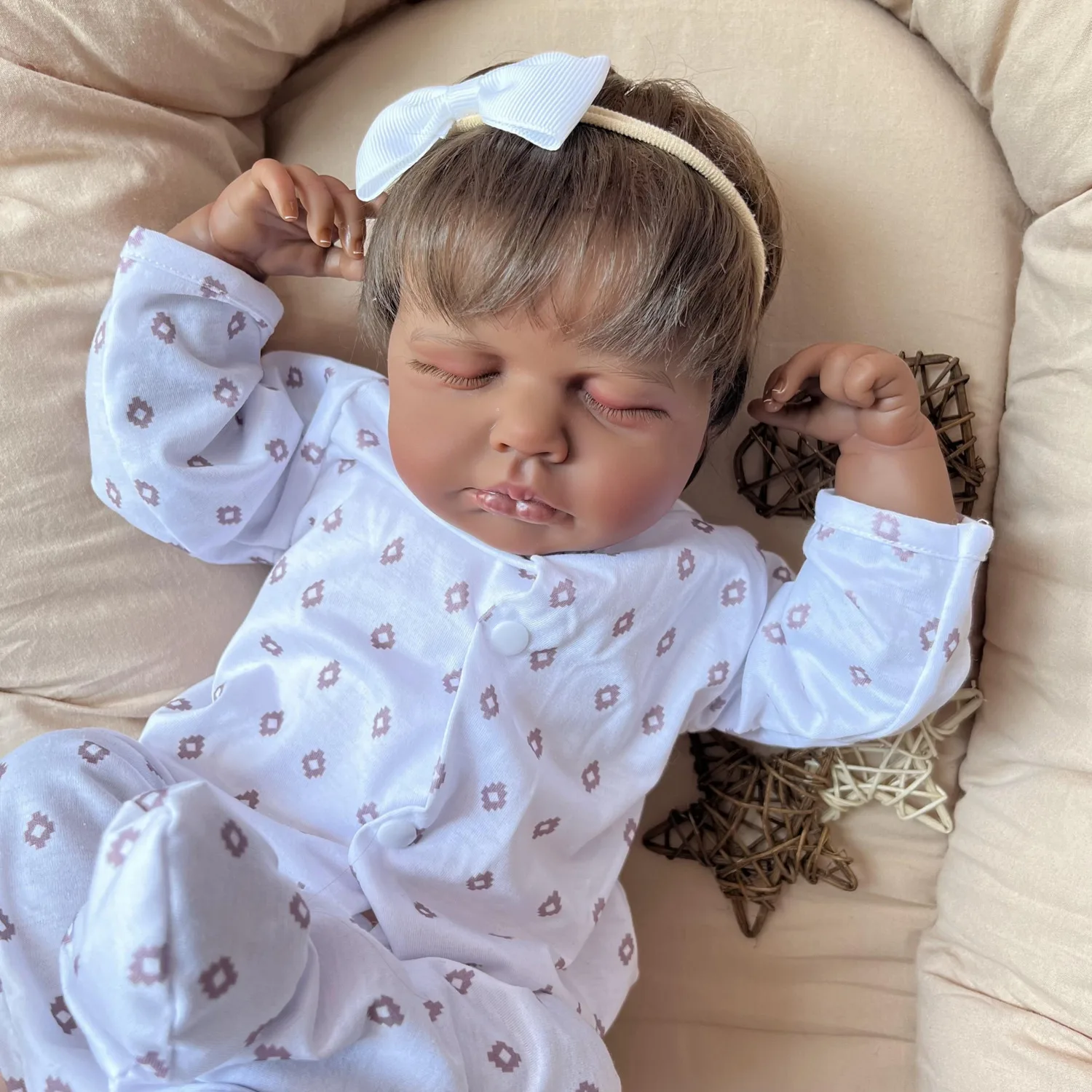 48 CM Slapende Reborn Babypop voor Meisjes met 3D Huid, Levensechte Vinyl Ledematen en Stoffen Lichaam, 18 Inch Realistisch Handgemaakt Speelgoed