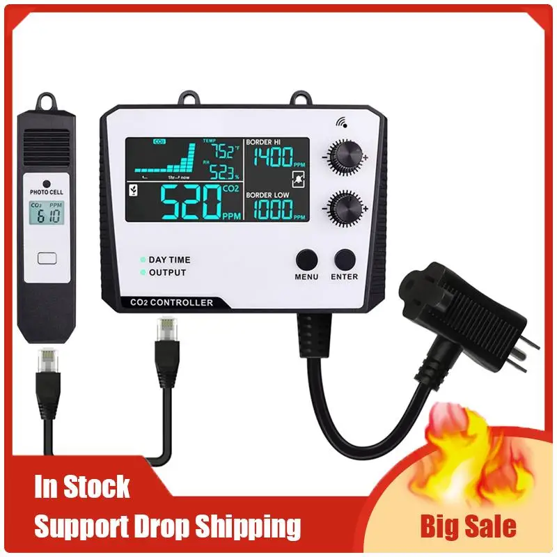 Mejores OFERTAS controlador de dióxido de carbono sonda dividida de un solo canal Monitor de CO2 válvula reductora de presión de CO2 para invernadero enchufe de la UE D