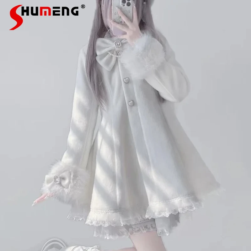 

Японский Rojita y2K Sweet Heart на пуговицах, съемная шляпа, двухслойная шерстяная куртка, утолщенная пальто с длинными рукавами и мультяшными ушками