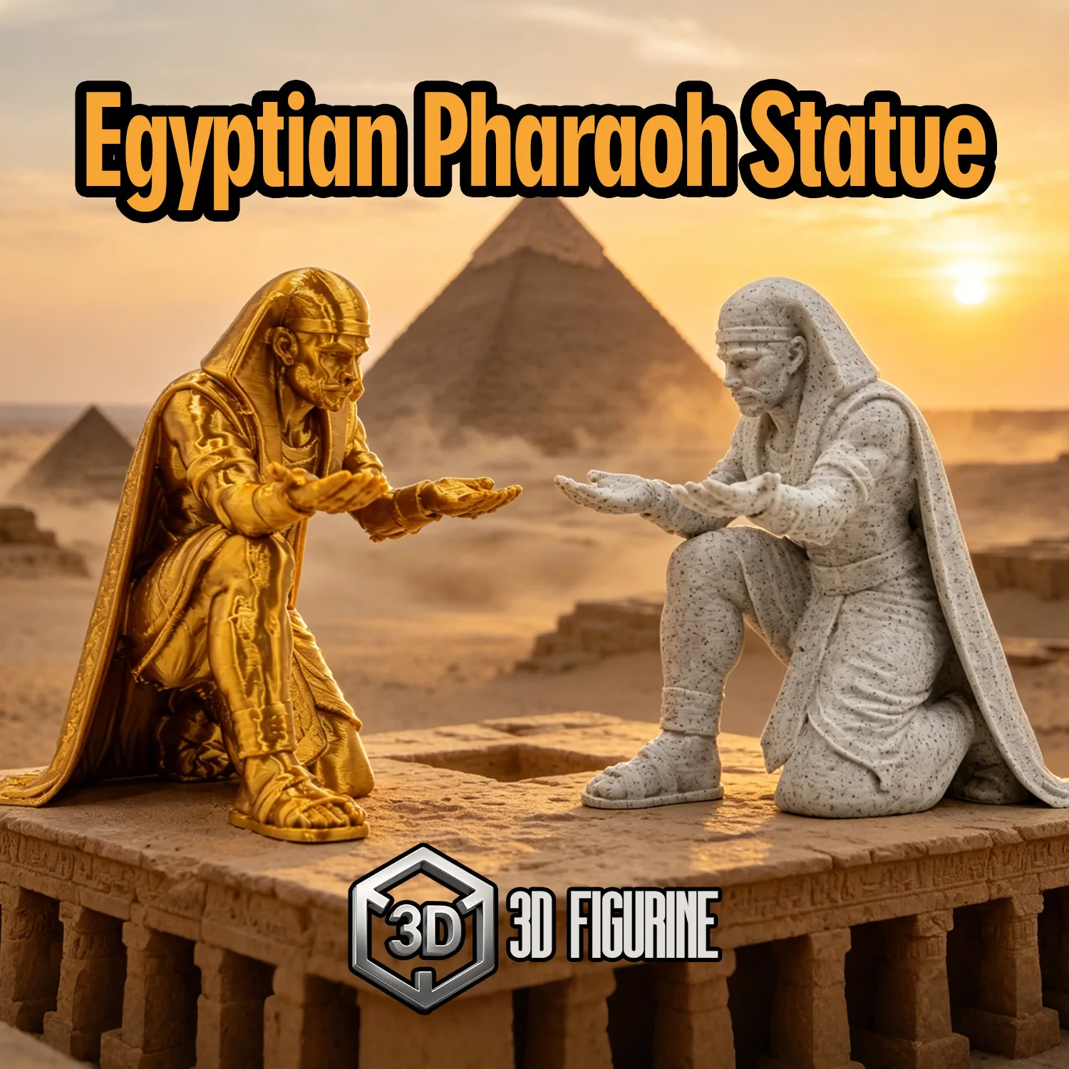3D Printed Kneeling Pen Holder Ornament Desk Decor with Pharaoh Figure Retro Suitable for Office Study Decoration Halloween Gift