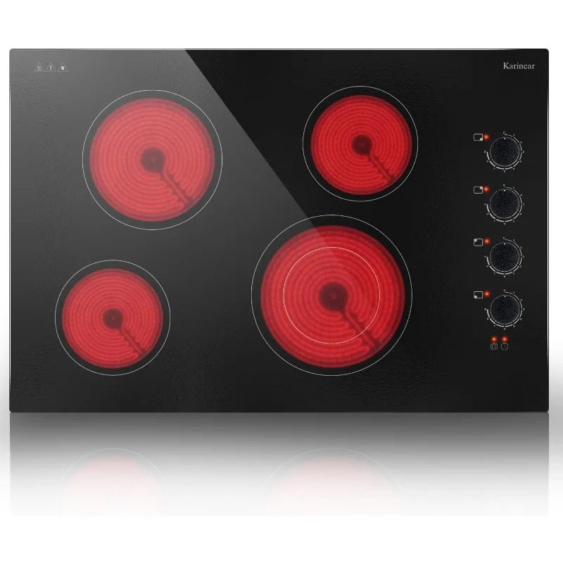 Electric Cooktop 30 Inch, 4 Burner Electric Cooktop, 30 Inch Knob Control Built-in Electric Radiant Ceramic Cooktop