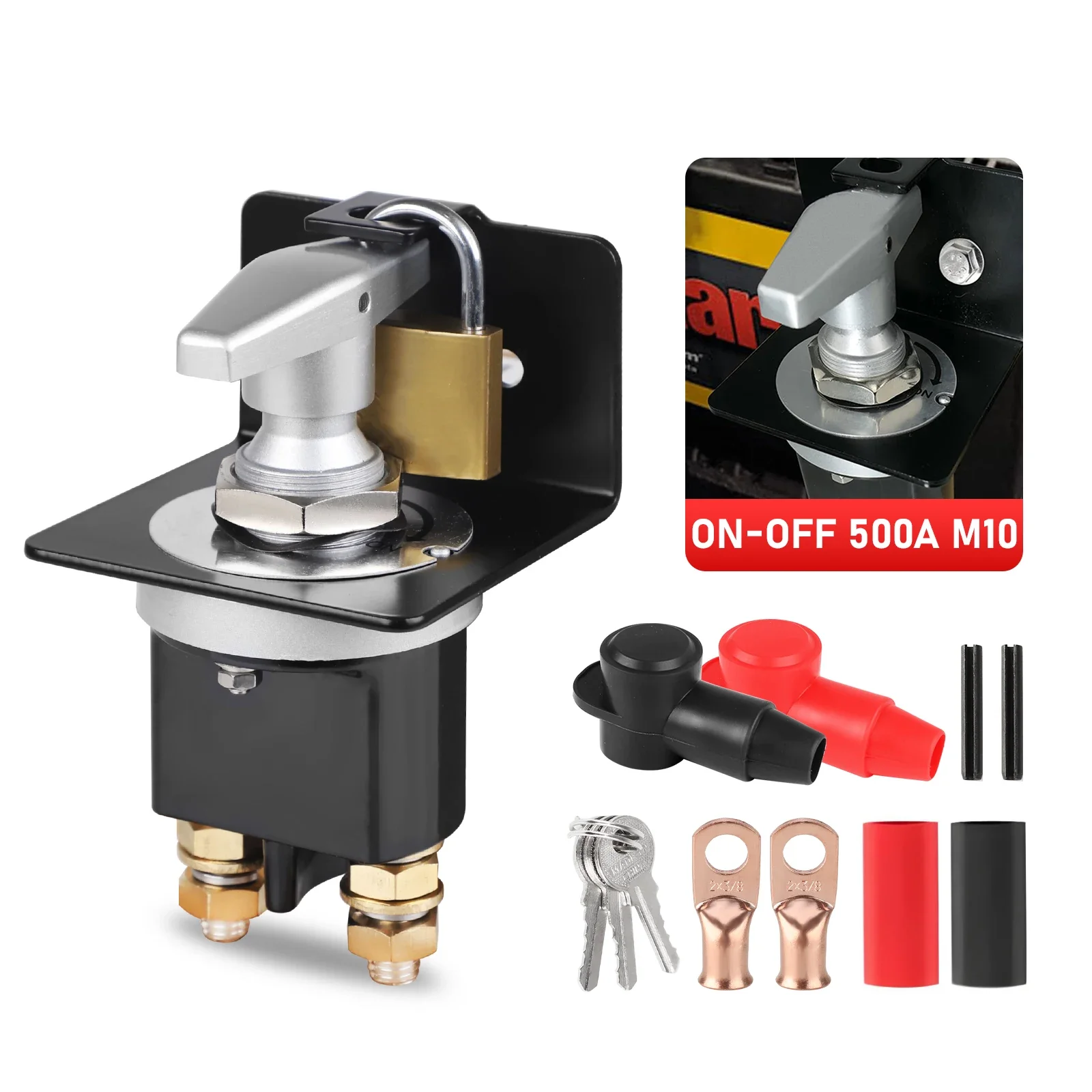 

CNSPEED 1500A Heavy Duty Battery Kill Switch Kit With Lock Bracket Cutter Disconnecter Isolator For RV Camper Van Truck Boat