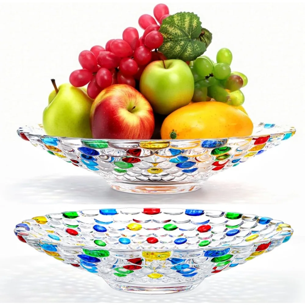 2-pack-115''-crystal-glass-fruit-bowls-hand-painted-decorative-large-dish-colorful-centerpiece-to-display-salad-dessert-candy