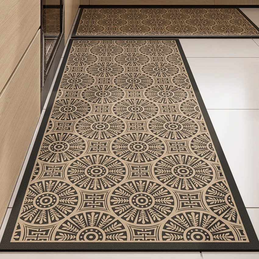 Vintage Brown Kitchen Floor Mat PVC Leather Washable Mats Long Strip Runner Rugs Non-slip Carpet Balcony Rug Alfombras De Cocina